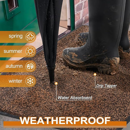 Mibao Front Door Mat, Dirt Trapper Welcome Mat for Outdoor Indoor, Non-Slip Waterproof Doormat, Durable Machine Washable Low Profile Entry Rug for Back Door Outside Patio Porch, 60" x 36", Brown