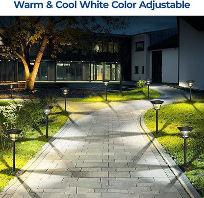 CINOTON 6 Pack RGBCW Solar Pathway Outdoor Lights, 3 Lighting Modes Solar LED Garden Light, IP65 Waterproof Outside Solar Powered Landscape Lighting for Patio Walkway Yard Driveway RGB/Warm/Cold White