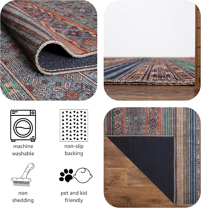 Keen Home Design 5x7 Rug - Machine Washable Area Rug with Non-Slip Backing, Ideal for Living Room, Dining Room, Bedroom - Vintage, Easy Clean, Durable, Low Pile Rug - (5' x 7')