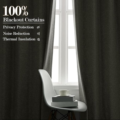 Full Blackout Privacy Curtains, 240 Inch Extra Wide Linen Blend Drapes, Pinch Pleat Window Drapery for Room Divider Storage/Space Room Separation, 1 Panel, W 240" x L 102", Greyish White