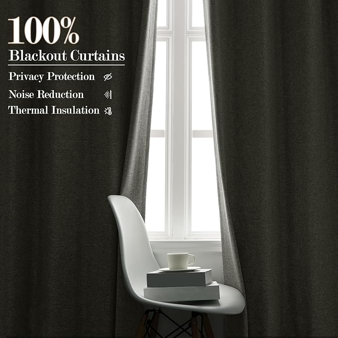 70" W x 108" L Faux Linen Room Divider Curtains, Full Blackout Pinch Pleated Drapes for Traverse Rod, Bedroom Divider Privacy Drapery with Hooks for Ceiling Track, 1 Panel, Greyish White