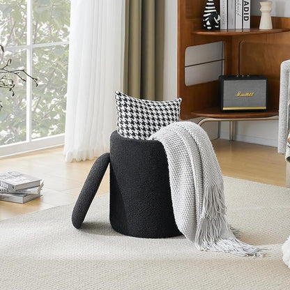 YFO Round Boucle Ottoman with Storage, Multifunctional Upholstered Vanity Chairs for Makeup, Soft Padded Seat with Removable Lid, Modern Rest Stool Seat for Living Room, Bedroom, Black