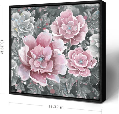 Pink Wall Art Bathroom Décor Modern Framed Floral Wall Picture Black and White Artwork Peony Flower Canvas Print for Bedroom Office Dining Room Décor Small