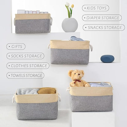 Organization and Storage Basket for Organizing - Large 4 Pack 16x12x8 inch Collapsible Baskets for Shelves Fabric Storage Cube, Storage Bins for Laundry Cloth Books Gift (Gold & Grey)