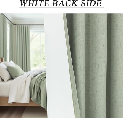 Light Sage Green Linen Textured Blackout Curtains 102 Inch Length 2 Panel Back Tab Sound Draft Cold Sun Blocking Winter Curtains Noise Reducing Retro Moody Drapes Living Room Divider Bedroom 102 Long