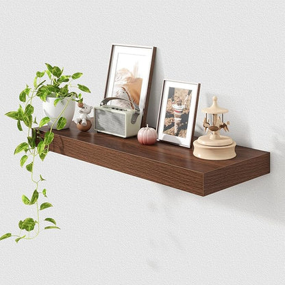 Deep Floating Shelves for Wall | 30 Inch Wide x 12 Inch Deep Floating Shelves | 30W x 12D Rustic Walnut Wide Wall Shelves | Bookshelf Laundry Shelf TV Shelf