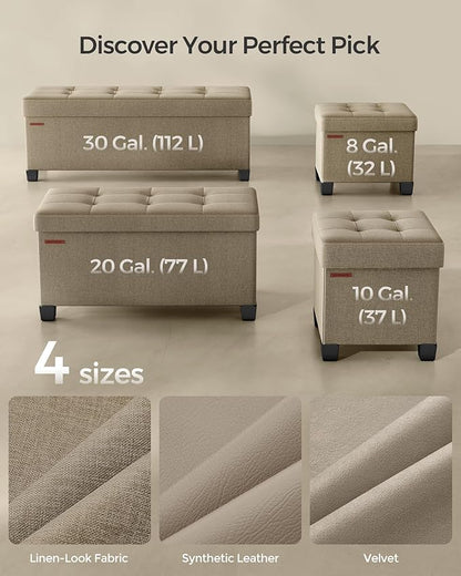 SONGMICS Storage Ottoman Bench, Foldable Foot Rest with Legs, 15 x 43 x 15.7 Inches, End of Bed Bench, Storage Chest, Load up to 660 lb, for Living Room, Bedroom, Entryway, Camel Brown ULSF018K01
