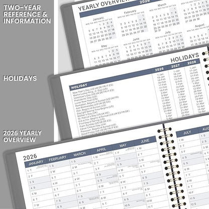 2026 Weekly Appointment Book - Appointment Book 2026, Jan 2026 - Dec 2026, Daily/Hourly Planner with Tabs, 15 Minutes, 8.26"x 11.4", Wirebound - Grey