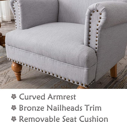 chairus Linen Accent Chair for Living Room Upholstered Mid Century Modern Single Sofa Chair with Solid Wood Legs Comfy Reading Chair Armchair for Bedroom/Office Room/Recption/Lounge, Grey