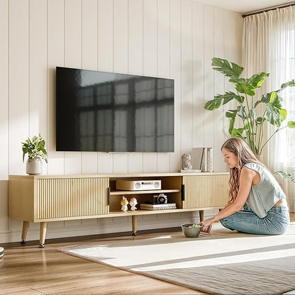 Mid Century TV Stand, Modern TV Console for TVs up to 70 Inches, Entertainment Center with Storage, TV and Media Consol, 62 Inch (Oak)