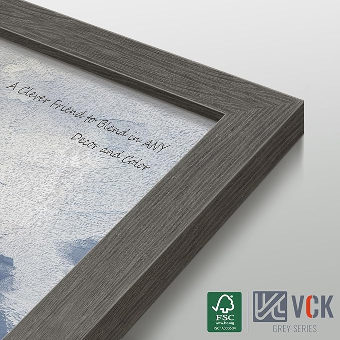 VCK 24x30 Frame Set of 3, Gray Solid Wood Poster Picture Frame, Exclusive Wood Grain, Wall Mounting Hanging