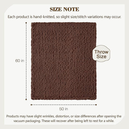 Carriediosa Chunky Knit Throw Blanket 50" X 60", 100% Hand Made Large Chenille Loop Yarn Soft Fluffy Throws for Couch Sofa Bed, Big Crochet Cozy Heavy Thick Cable Woven Blanket, Cocoa Brown