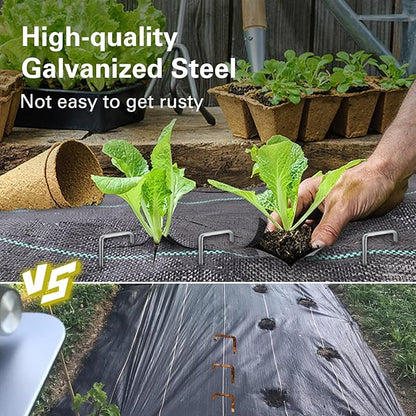 6 Inch Landscape Staples, More Thicker Heavy Duty 8 Gauge Galvanized Landscape Stakes, 125 Packs Garden Staples for Lawns, Weed Barriers, and Landscape Fabrics, Irrigation Hose, Tent Pegs ﻿