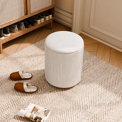 Ottoman with Storage Set of 2, Velvet Storage Ottoman, Upholstered Sponge Vanity Stool Support 300lbs, Multifunctional Coffee Table Foot Rest Ottomans for Living Room Bedroom, White