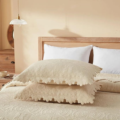 MarCielo 3-Piece 100% Cotton Oversized Bedspread Lightweight Quilt Coverlet Embroidery Farmhouse Bedding Set(TL Beige,Oversized King (118"x106"))