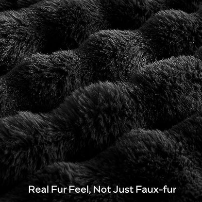 JELLYMONI Faux Fur Throw Blanket, Black for Couch, Fuzzy Cozy Plush Bubble Bed, Thick and Warm, Twin (60" x 80")