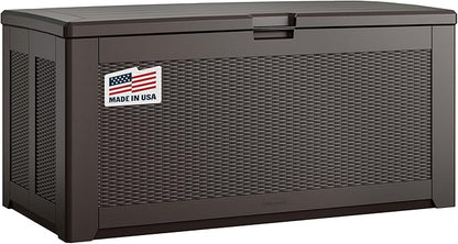 Rubbermaid Extra Large Resin Outdoor Storage Deck Box (134 Gal), Weather Resistant, Brown, Deck Organization for Home/Backyard/Pool Chemicals/Toys/Garden Tools/Porch/Patio Cushions