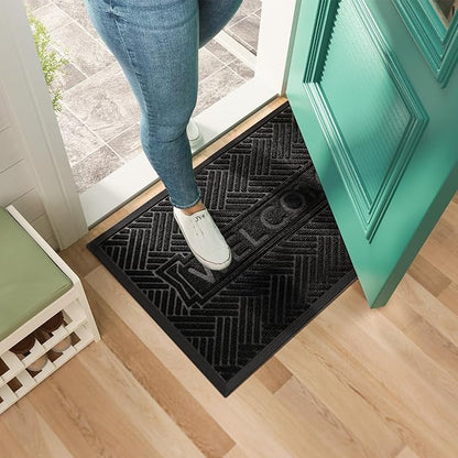 Mibao Front Door Mat Outside Entrance, Durable Outdoor Indoor Mat, Low Profile Heavy Duty Doormat, Non-Slip, Traps Dirt and Moisture, Easy Clean Patio Porch Entryway Mat, 47" x 32", Black