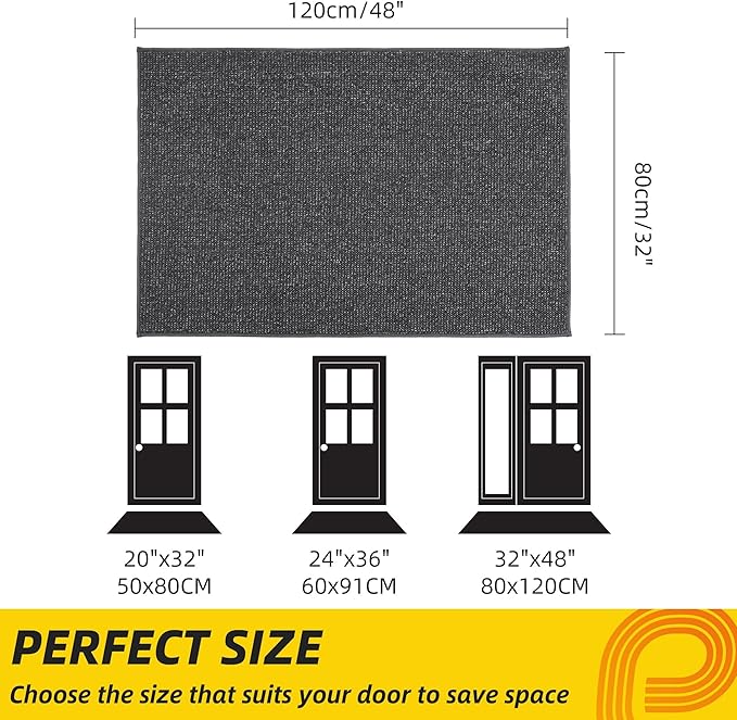 JSEI Dirt Trapper Door Mat 32"x48" Non-Slip Washable Entrance Mat, Dog Doormats, Absorbent & Fade-Resistant Floor Mats, Low Profile Welcome Mats for Entryway, Front Door, and Inside Entrance,Dark Grey