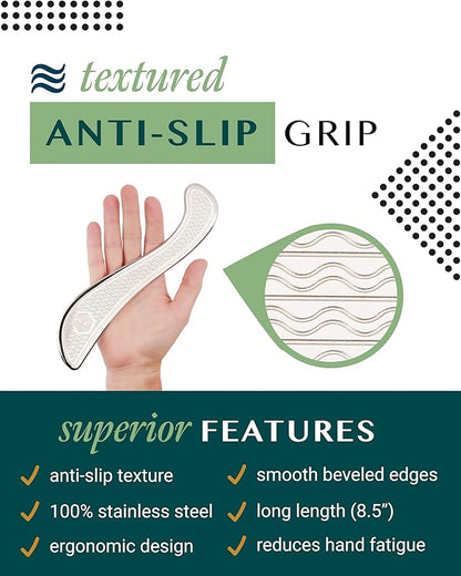 Muscle Scraper Tool with Patent-Pending Non-Slip Grip – Family-Owned Brand - Myofascial Release Tool to Relieve Tension – Massage Scraper for Sore Muscles - Stainless Steel Gua Sha for The Whole Body