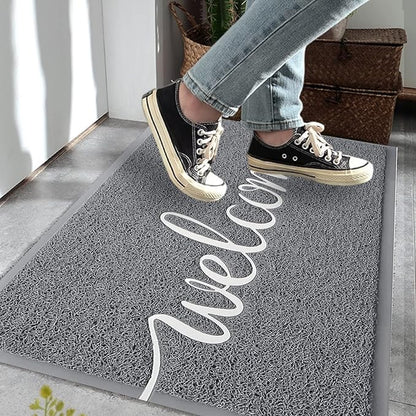 FireProof Outdoor Indoor Welcome Mat, Long-lasting Non-Slip and Easy to Clean Rectangular Entrance Mat, Grey (30 x 17.5) For High Traffic Areas