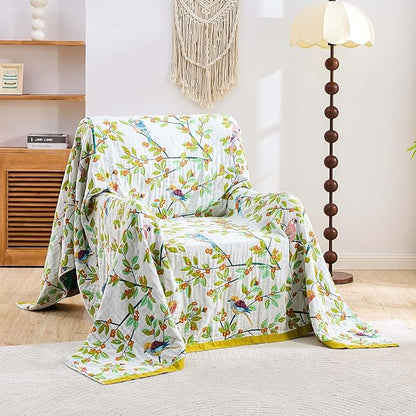Boho Throw Blanket for Bed, 100% Cotton Soft Rustic Quilt Fall Blanket, 90"x98" Floral Printed Farmhouse Decor Bed Blankets, All Season Rustic Reversible Bohemian Throw Quilt