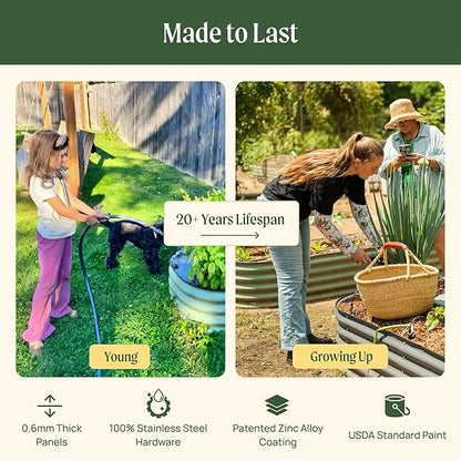 Vego garden 32" Extra Tall Raised Garden Bed Kits, 4 in 1 Modular Raised Planter Box for Vegetables Flowers Fruits Oval Metal Raised Garden Bed- Modern Gray