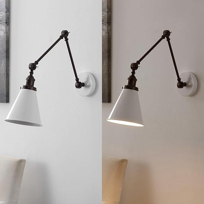 JONATHAN Y JYL7462C-SET2 Rover 7" Classic Industrial Metal Adjustable Arm LED Wall Sconce, White/Oil Rubbed Bronze (Set of 2) for Bedroom, Bathroom, Vanity