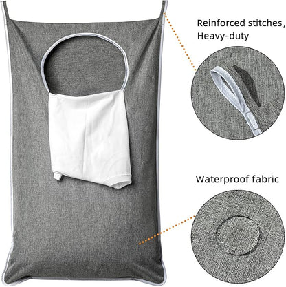 XL Hanging Laundry Hamper, Extra Large Tear-resistance Door Hamper with 2 Types Hooks for Dirty Clothes, Save Bathroom Space Hanging Laundry Bag (36.5x 22 Inch,Grey)