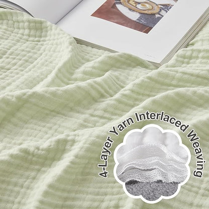 EMME Cotton Throw Blanket for Couch Soft Muslin Blankets 50"x60" Lightweight Breathable Blanket All Season Gauze Blanket, Mint Green