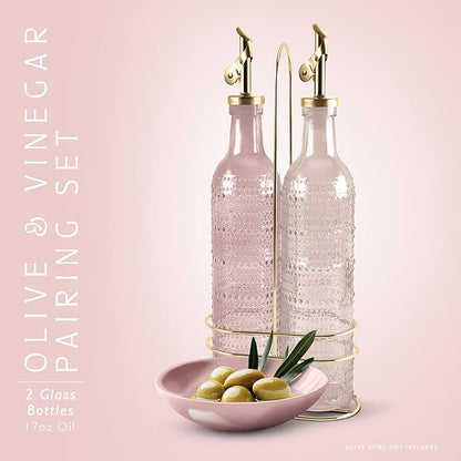 COOK WITH COLOR Glass Olive Oil Bottle Dispenser - 2 Pack- 17oz Oil and Vinegar Cruet - Olive Oil Carafe Decanter for Kitchen