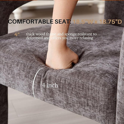 Charcoal Grey Chenille Dining Chairs Set of 4, Modern Barrel Dining Room Chairs Upholstered Accent Chair with Arms and Round Back for Living Room Kitchen Armchair No Assembly Needed