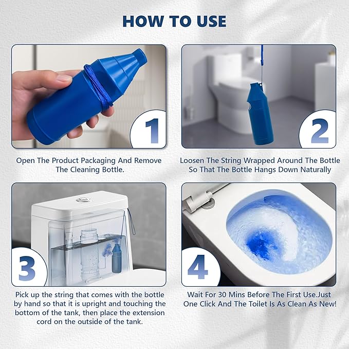 Toilet Bowl Cleaner Bottle, Automatic Toilet Bowl Cleaner Tablets in Bottle, Easy to Use, Long-Lasting Effect Toilet Cleaners Drop in Tank, Blue, 2 Bottles