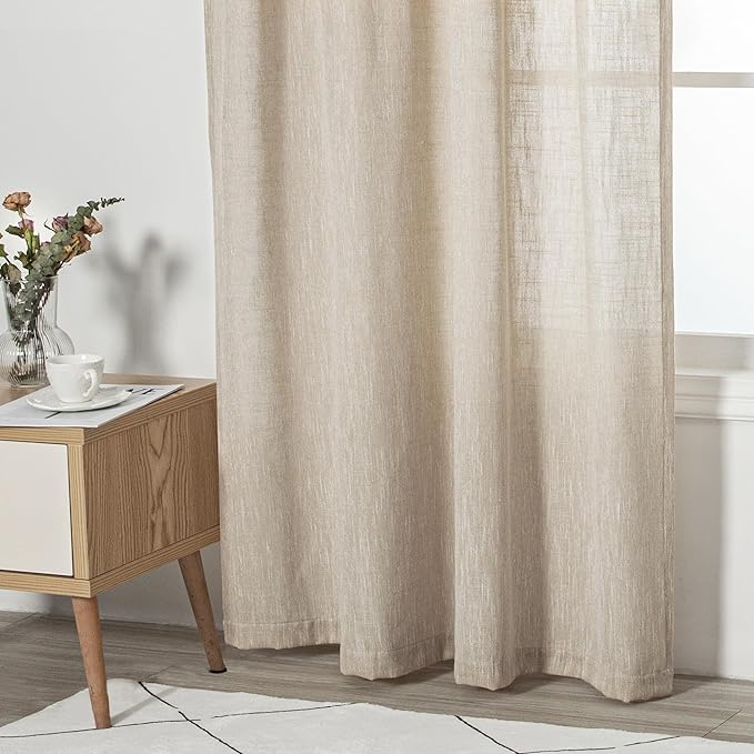 MYSKY HOME Living Room Curtains for Windows, Linen Look Texture Semi Sheers Boho Drapes Extra Long Floor Length Curtain Panels Soft Cotton Fabric, 50 x 108 Inch, Light Oatmeal, 2 PCs