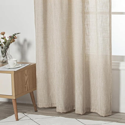 MYSKY HOME Living Room Curtains for Windows, Linen Look Texture Semi Sheers Boho Drapes Extra Long Floor Length Curtain Panels Soft Cotton Fabric, 50 x 108 Inch, Light Oatmeal, 2 PCs