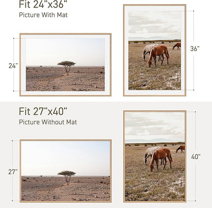 27x40 Poster Frame Natural Solid Oak Photo Frames with 24x36 Removable Mat Wall Hanging Large Handcrafted Frame with HD Plexiglass Wall and Tabletop Display Large Picture Frame