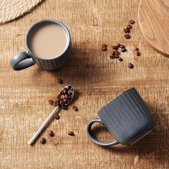 famiware Coffee Mugs Set of 4, Starlight 11 oz Mug Cup Set with Handle for Coffee, Tea, Cocoa, Milk - Ceramic Stoneware Mug Set, Matte Black Grey