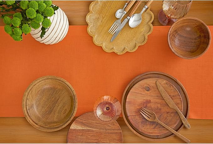 Solino Home Linen Table Runner 108 Inches Long - 100% Pure Linen Persimmon Orange Dining Table Runner 14 x 108 Inch for Fall, Autumn, Halloween, Thanksgiving - Fete