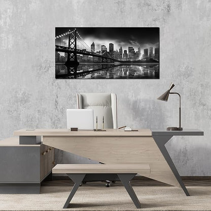 Brooklyn Bridge Wall Art for Living Room City Wall Decor for Bedroom Black Wall Decor for Office 20 x 40 Inch