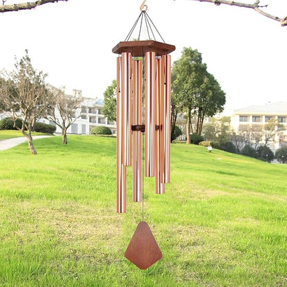Wind Chimes Outdoor Large Deep Tone, 44 Inch Sympathy Wind Chime Outdoor, Memorial Wind-Chime with 6 Tuned Tubes, Elegant Chime for Garden, Patio, Balcony and Home Decor, Rose Gold