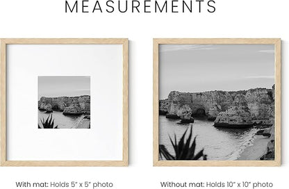 HAUS AND HUES 10x10 Square Picture Frames Set of 15 - Oak Wood Frames with Mat, Beige