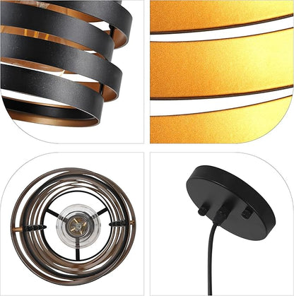 Modern Farmhouse Pendant Lights Kitchen Island, Industrial Multiple Rings Hanging Pendant Light Fixtures for Sink Bar Entrance Bathroom Hallway, Black with Gold Interior