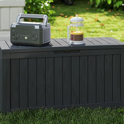 80 Gallon Outdoor Storage Box with Wheels, Waterproof Lockable Resin Deck Box Patio Storage Bin for Pool Accessories Cushion Furniture, Garden Tools, UV-Resistant Outside Delivery Black