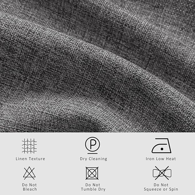 Macochico 52”Wx96”L 100% Blackout Curtains for Bedroom Living Room Nursery Gray Pinch Pleated Linen Curtains Farmhouse Burlap Drapes Thermal Window Panels with Hooks and Tieback 1 Panel