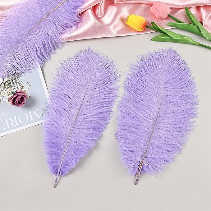 THARAHT Lavender Ostrich Feathers 12pcs Natural Bulk 8-10Inch 20cm-25cm for Crafts Wedding Party Centerpieces Flower Arrangement Easter Gatsbi and Home Decoration Feather