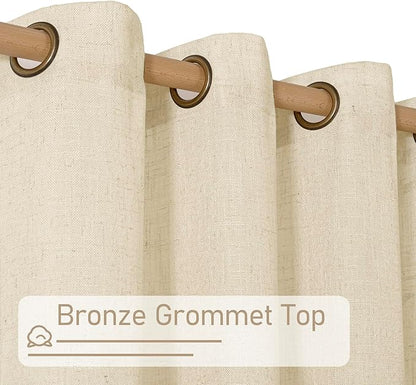 LAMIT Beige Linen Curtains for Windows 2 Panels Set, 48 Inch Linen Textured Light Filtering Drapes Bronze Grommet Boho Panels for Farmhouse/RV Camper/Loft, 34 x 48 Inch