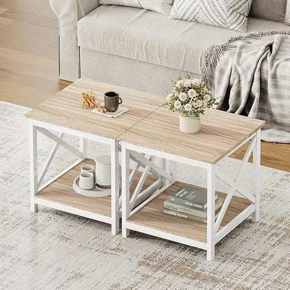 ChooChoo End Table, 24 Inch End Table with 2-Tier Storage Shelf, Side Table for Living Room, Wood Nightstand for Bedroom, Office, Oak
