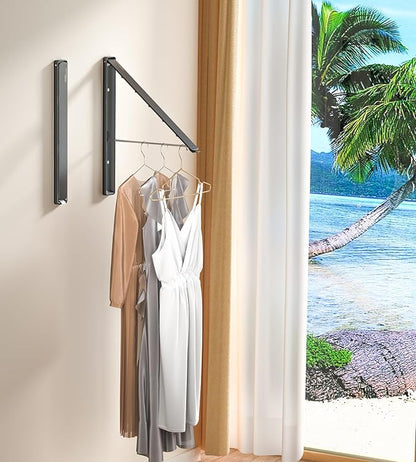 Dr.DJ Clothes Drying Rack, Wall-Mounted Retractable & Foldable Clothes Hanger for Laundry Room Organization and Storage, Metal Clothes Hanger Rack for Dorm, Closet, Balcony(1 Pack, Black)