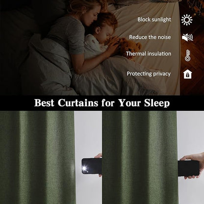 RAIN CITY Dark Olive Green Blackout Curtains 96 Inch Long with Hooks 2 Panels Set, Back Tab Drapes with Grey Backing for Track System, Modern Window Curtains for Bedroom- Loden/Olive Forest 50x96