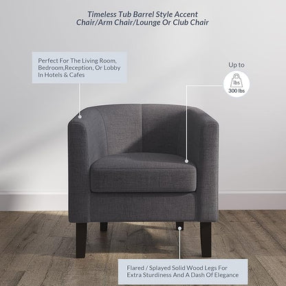 BELLEZE Living Room Chair, Linen Round Accent Barrel Chair, Club Tub Sofa Chair for Bedroom, Corner Chair with Flared Legs and Cozy Soft Padding - Highland (Gray)